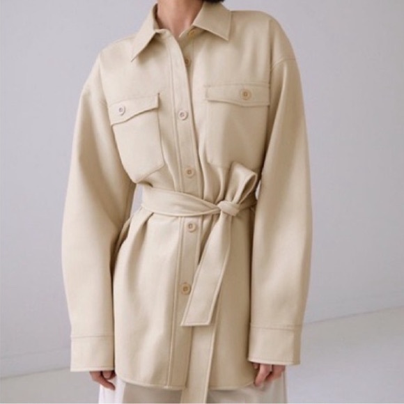 Aritzia Jackets & Blazers - LAST CHANCE | Aritzia Babaton Ava Vegan Leather Shirt Jacket in Sand White